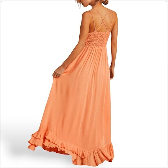 Free People FP One Adella Pretty Peach Lace Maxi Slip Dress Summer NWT NEW M - Picture 4 of 8